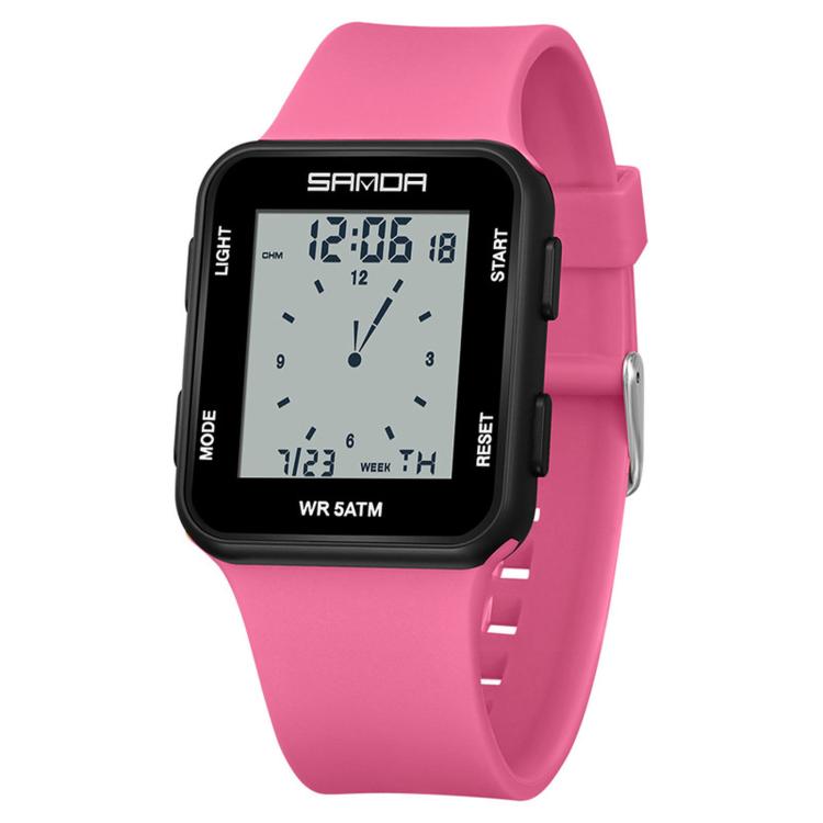 SANDA 9506 Square Digital Watch 50M Waterproof Sports Wristwatch With Removable TPU Strap — Black