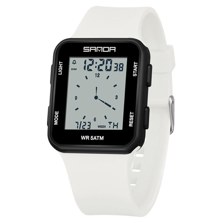 SANDA 9506 Square Digital Watch 50M Waterproof Sports Wristwatch With Removable TPU Strap — Black Rose Red