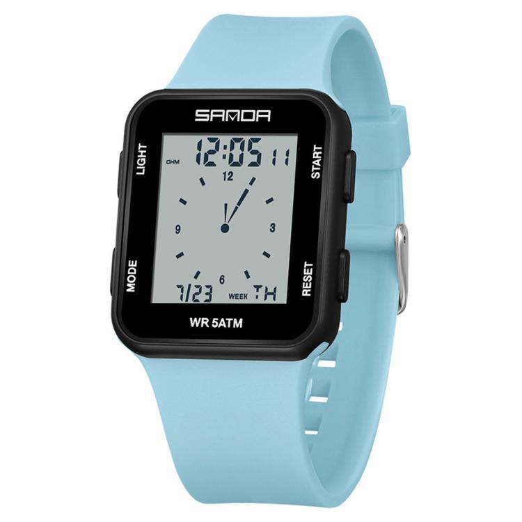 SANDA 9506 Square Digital Watch 50M Waterproof Sports Wristwatch With Removable TPU Strap — Black Orange