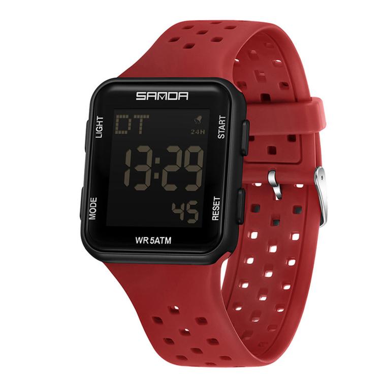 SANDA 9079 Square Digital Sports Watch 5ATM Waterproof Electronic Watch With Backlight — Black Gray