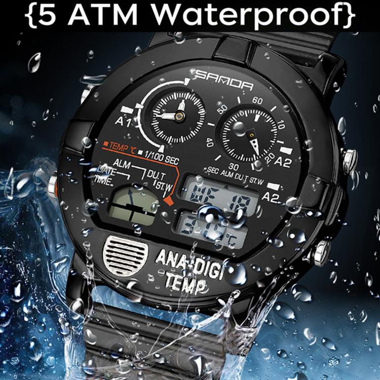 SANDA 3371 Men Sports Watch With Temperature Sensor 5ATM Waterproof 3 Time Zone Digital Watch — view 16