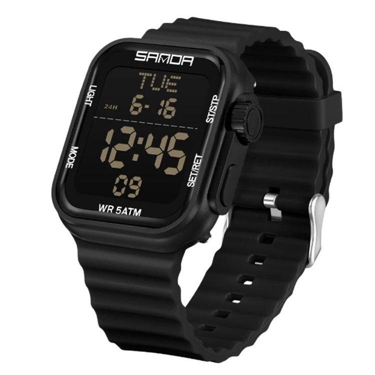 SANDA 9507 Digital Sports Watch For Men Women 5ATM Waterproof Square Electronic Wristwatch With Alarm Backlight
