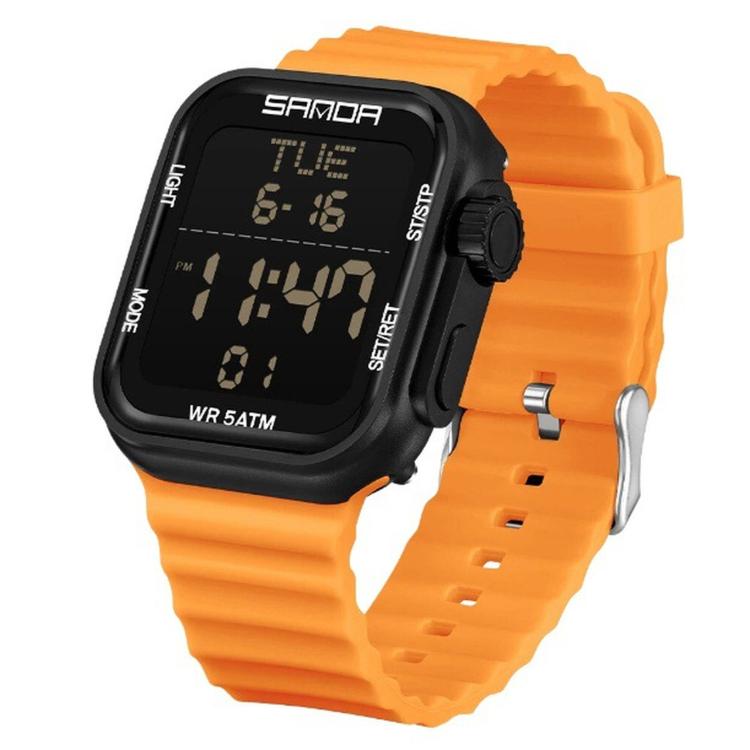SANDA 9507 Digital Sports Watch For Men Women 5ATM Waterproof Square Electronic Wristwatch With Alarm Backlight — Black Blue