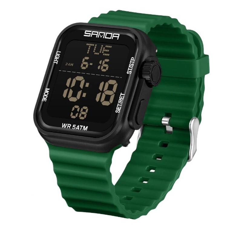 SANDA 9507 Digital Sports Watch For Men Women 5ATM Waterproof Square Electronic Wristwatch With Alarm Backlight — Black Yellow