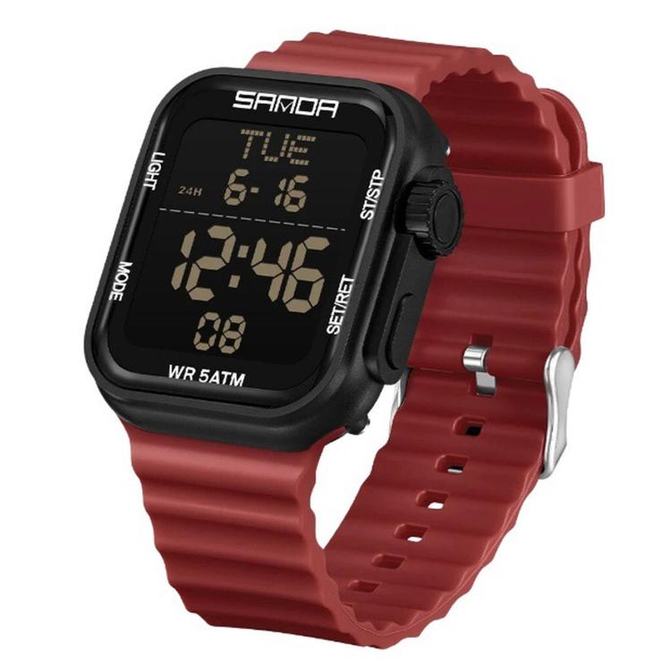 SANDA 9507 Digital Sports Watch For Men Women 5ATM Waterproof Square Electronic Wristwatch With Alarm Backlight — Black Green