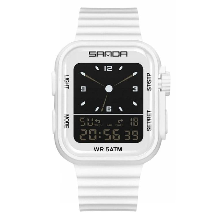 SANDA 9510 Dual Display Digital Sports Watch 5ATM Waterproof Analog Watch With Backlight — Black