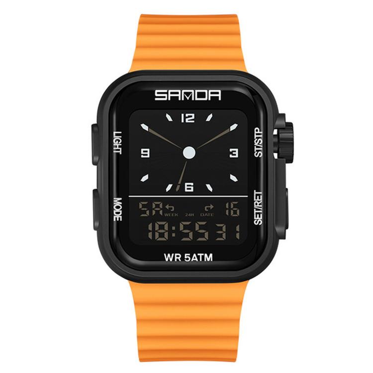 SANDA 9510 Dual Display Digital Sports Watch 5ATM Waterproof Analog Watch With Backlight — Black Blue