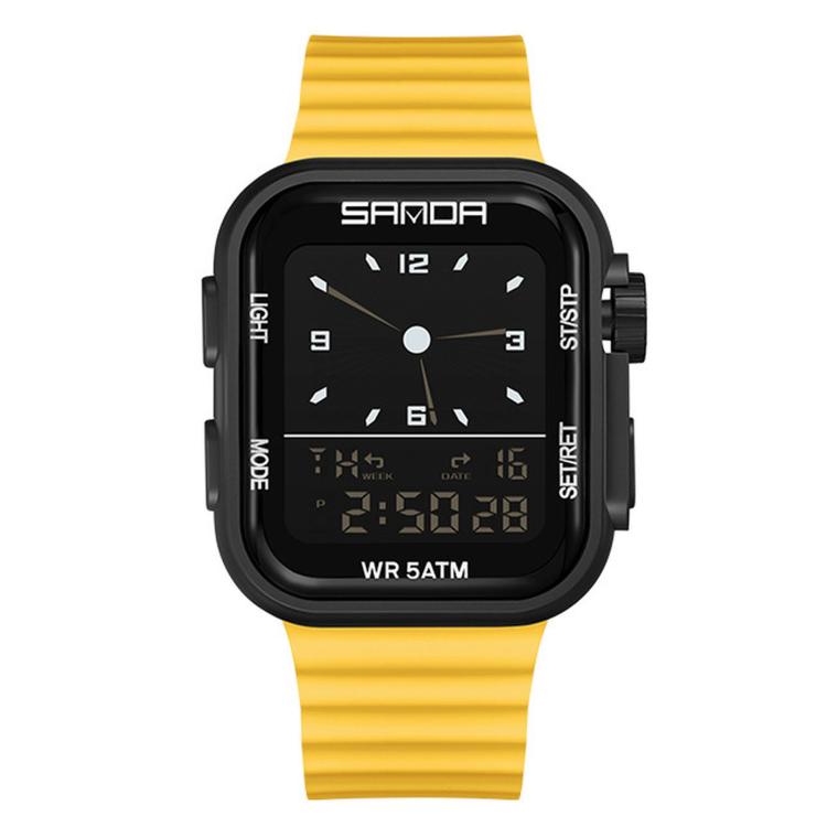 SANDA 9510 Dual Display Digital Sports Watch 5ATM Waterproof Analog Watch With Backlight — Black Orange