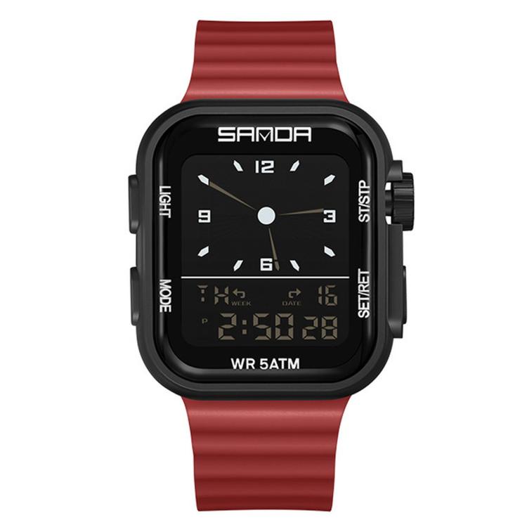 SANDA 9510 Dual Display Digital Sports Watch 5ATM Waterproof Analog Watch With Backlight — Black Green