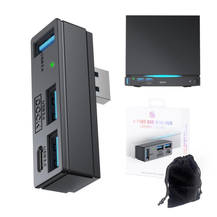 JYS 4-Port USB 3.0 Mini Hub For Steam Machine & PS5 Multi-Port USB Expander With 3 USB-A & 1 USB-C Port