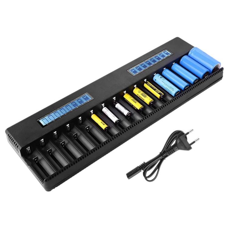 HD-5885 16-Slot Multifunctional LCD Lithium Battery Charger For 26650 / 21700 / 18650 Batteries — US Plug