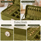 Velvet Jewelry Box 2-Layer Large Capacity Jewelry Organizer Box with Lock, Removable Tray & Necklace Hooks — view 6