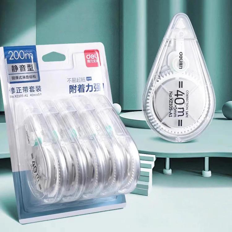 Deli 40m X 5mm Student Large-Capacity Quiet Correction Tape Portable White Out Tape — Mondrian