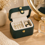 Mini Travel Ring Box PU Leather Small Jewelry Organizer Case with Snap Button