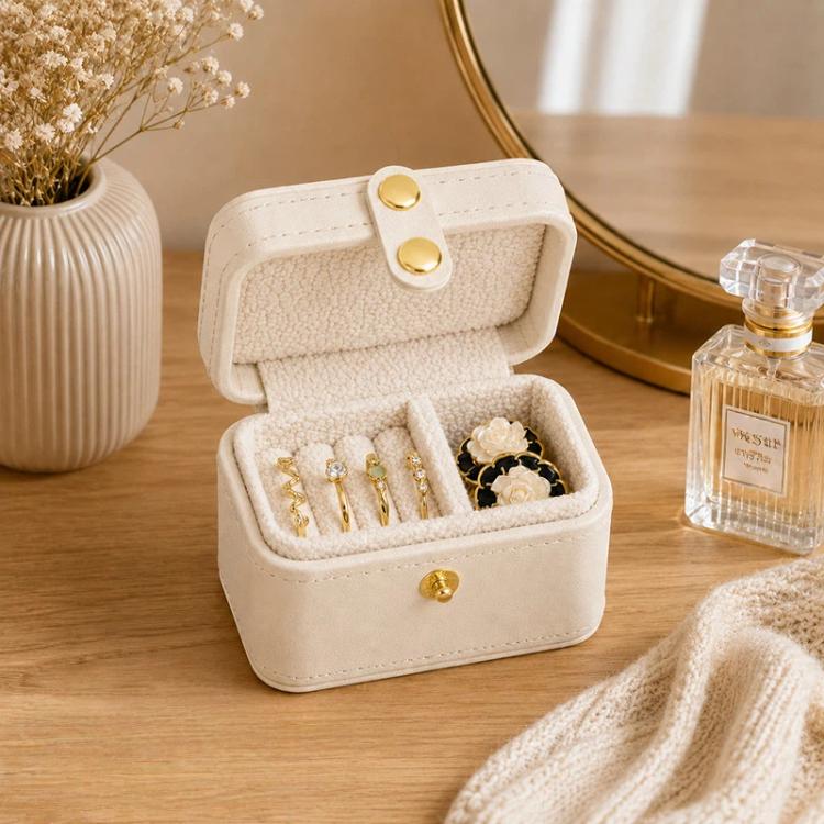 Mini Travel Ring Box PU Leather Small Jewelry Organizer Case with Snap Button — Ink Gren