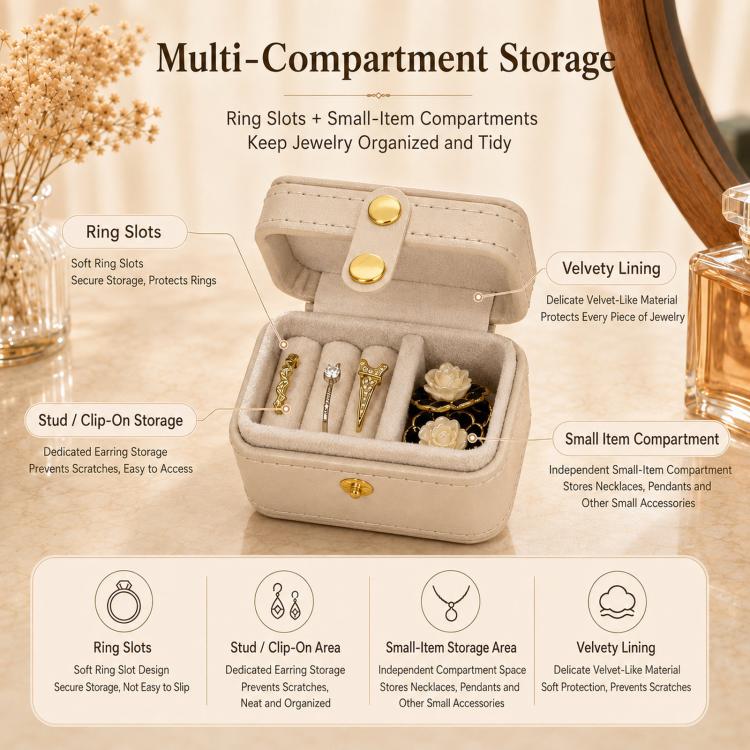Mini Travel Ring Box PU Leather Small Jewelry Organizer Case with Snap Button — view 6