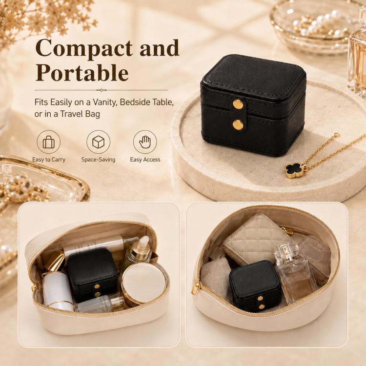 Mini Travel Ring Box PU Leather Small Jewelry Organizer Case with Snap Button — view 7