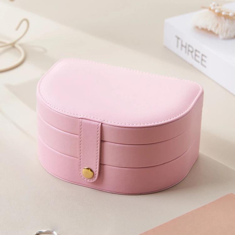 3-Tier Leather Travel Jewelry Box Shell-Shaped Jewelry Organizer Case with Earring Board 5 Necklace Hooks — Brown