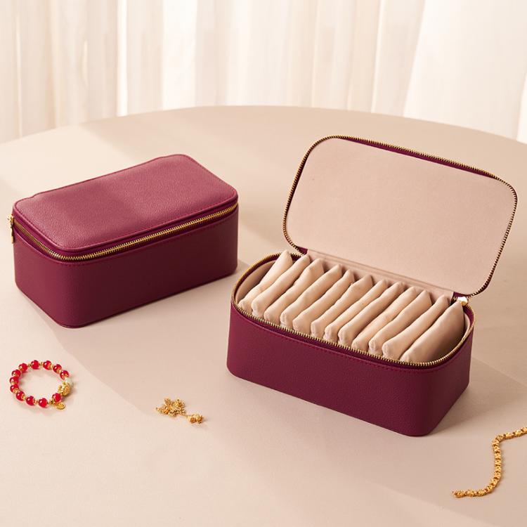 Jewelry Organizer Box with 12pcs Clear Zipper Pouches PU Leather Jewelry Storage Case — Brown