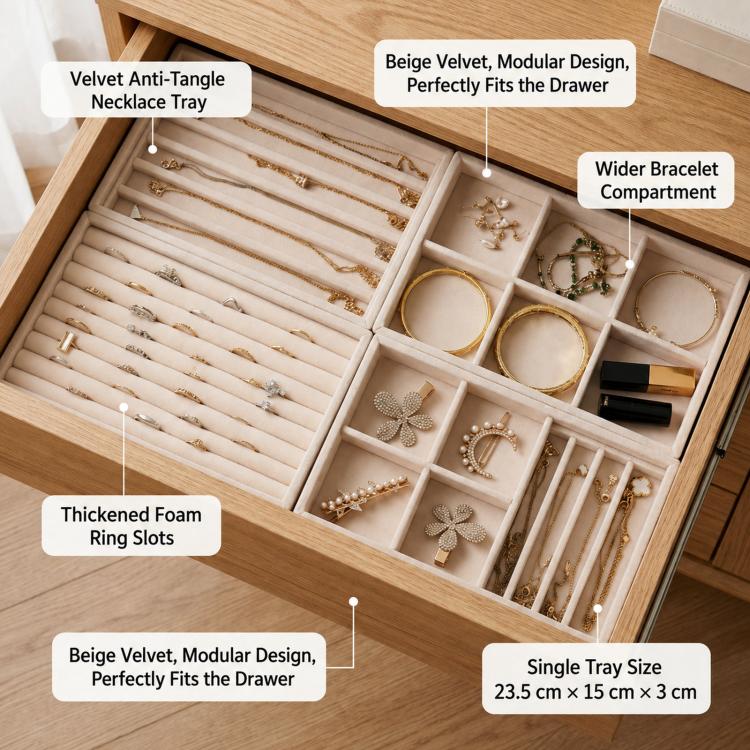 Velvet Jewelry Tray Drawer Organizer Modular Jewelry Storage Insert — view 7
