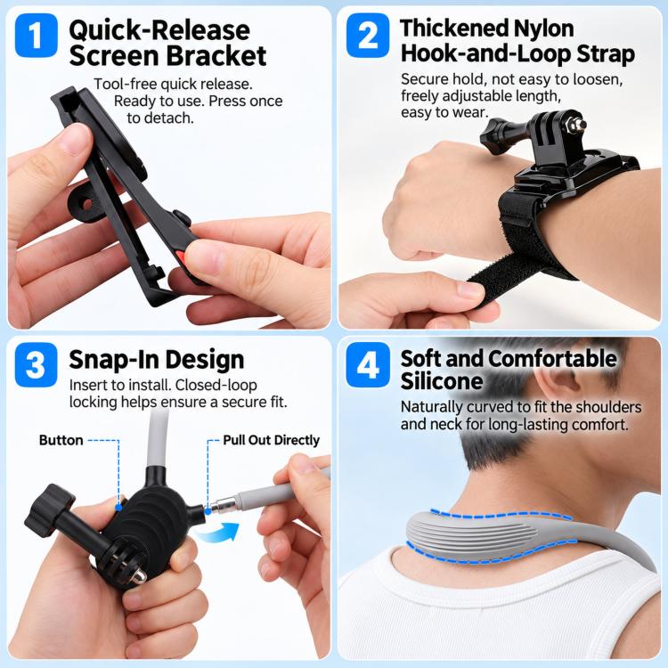 For Insta360 Luna Ultra Quick Release Neck Mount and Wrist Strap Kit Hands-Free Cycling POV Harness Bracket Set