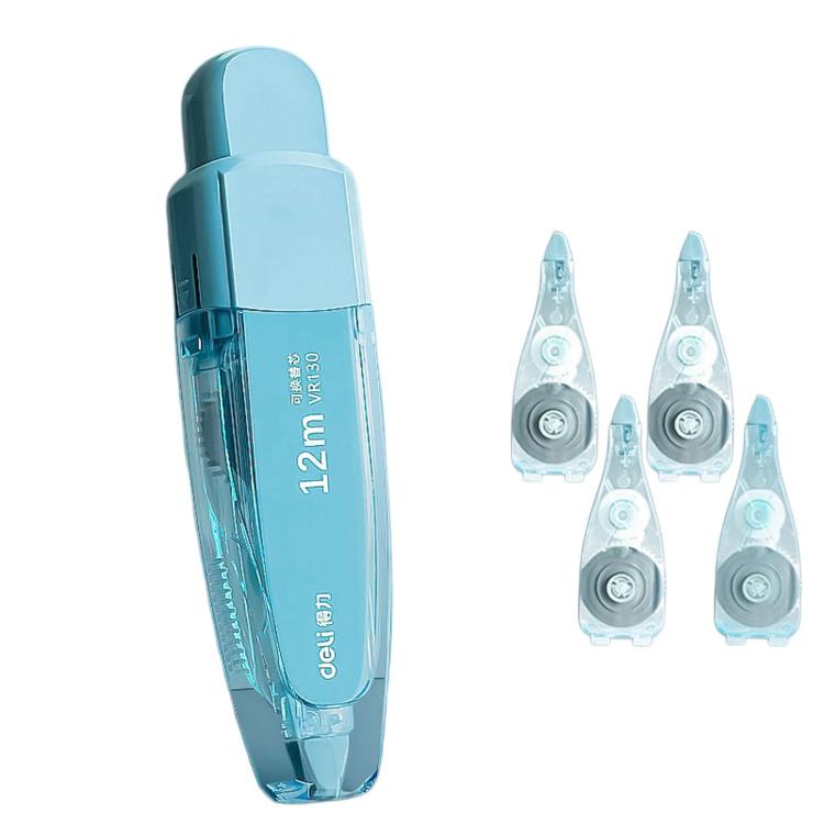 Deli VR130 Refillable Pen?Style Correction Tape Student Large Capacity Press Type Correction Roller — White