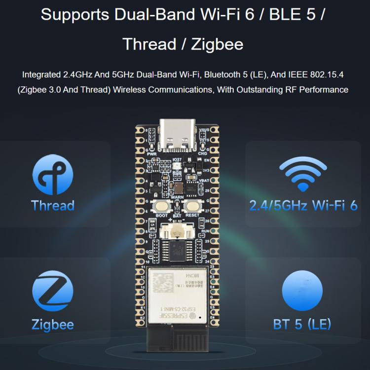 Waveshare ESP32-C5 Dual-Band Wi-Fi 6 Development Board External FPC Antenna