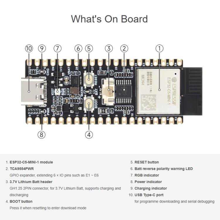 Waveshare ESP32-C5 Dual-Band Wi-Fi 6 Development Board External FPC Antenna
