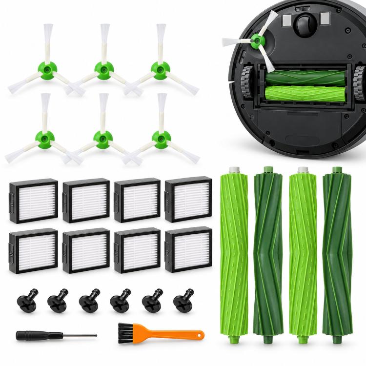 Replacement Kit For iRobot Roomba i7 / i7+ / E5 / E6, Inchuded 4 Rubber Brushes 8 Filters 6 Side Brushes