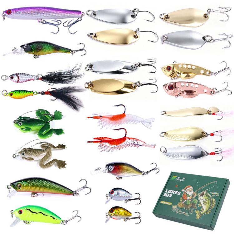 24 PCS/Box HENGJIA BOX109 Fishing Lures Set Multi-Type Hard Soft Baits Tackle Kit With Box — Christmas Gift Box
