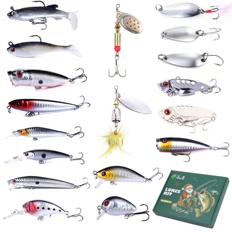 18 PCS/Box HENGJIA Fishing Lures Kit Multi-Type Hard Soft Baits Tackle Box Set — B Standard Gift Box