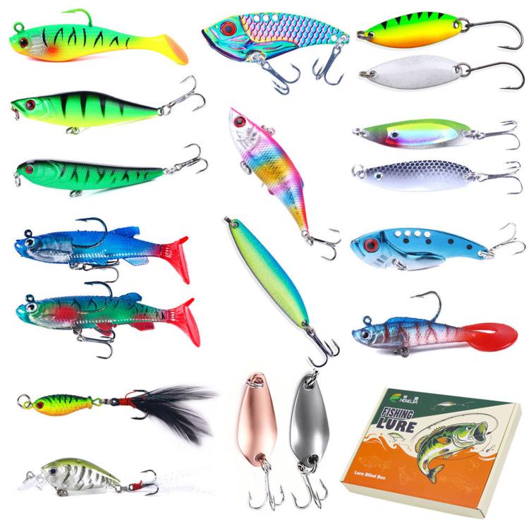 18 PCS/Box HENGJIA Fishing Lures Kit Multi-Type Hard Soft Baits Tackle Box Set — B Christmas Gift Box