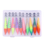 Luminous Squid Jigs Kit Glow Bait Fishing Lures With Umbrella Hooks Tackle Box