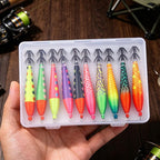 Luminous Squid Jigs Kit Glow Bait Fishing Lures With Umbrella Hooks Tackle Box — 10 PCS/Box HENGJIA UV Squid Hooks