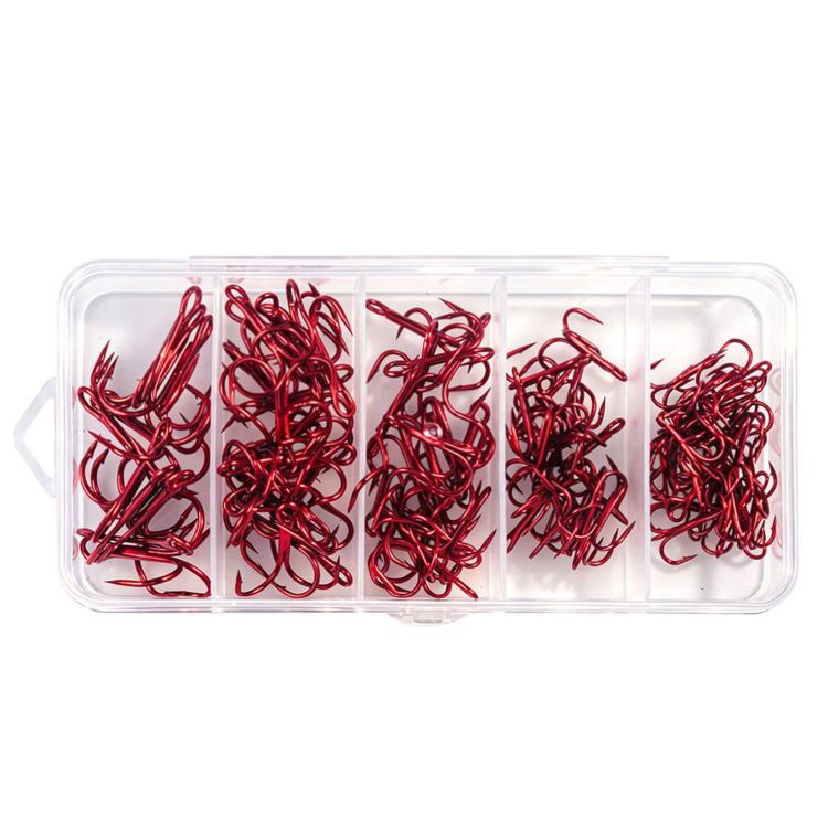 HENGJIA FH042 Treble Fishing Hooks High Carbon Steel Barbed Fishing Hooks Kit — Red