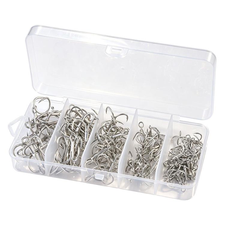 HENGJIA FH042 Treble Fishing Hooks High Carbon Steel Barbed Fishing Hooks Kit — Matte Tin