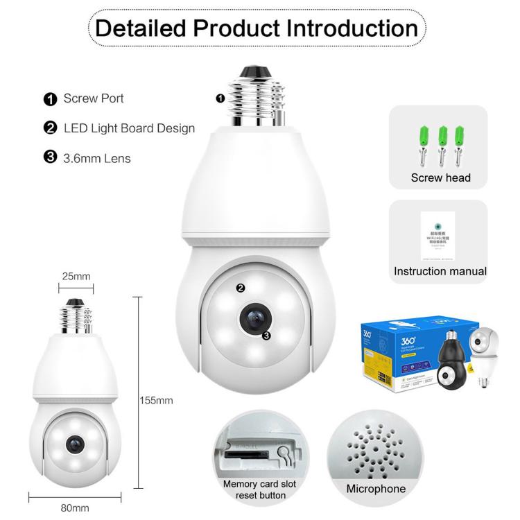 E27 Bulb Socket Waterproof Security Camera Night Vision HD Wifi Surveillance Cam