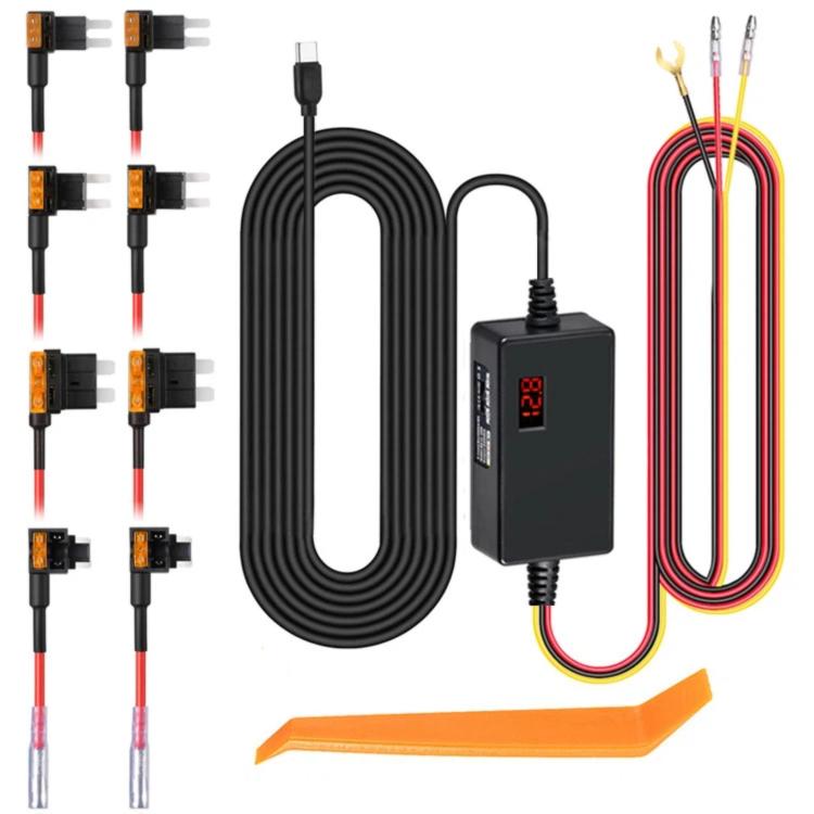 Digital Display Type-C 12V/24V to 5V 3A 3-Wire Adjustable Hardwire Kit for Car Chargers — Right-angle Plug Universal