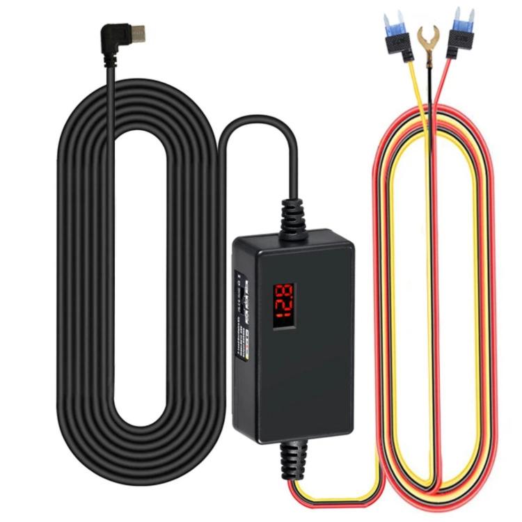 Digital Display Type-C 12V/24V to 5V 3A 3-Wire Adjustable Hardwire Kit for Car Chargers — Straight Plug Universal