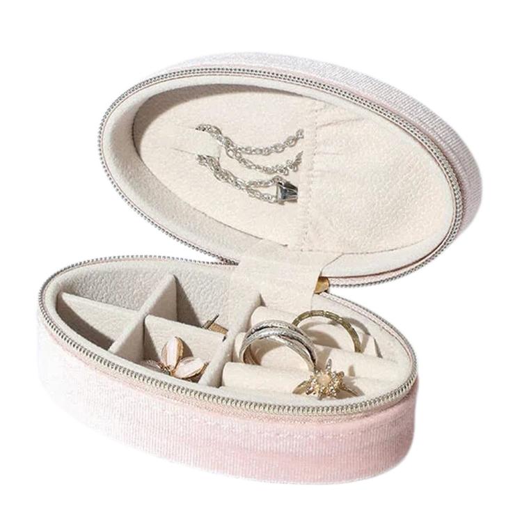 Oval Velvet Jewelry Organizer Box Portable Small Travel Mini Case — Sky Blue