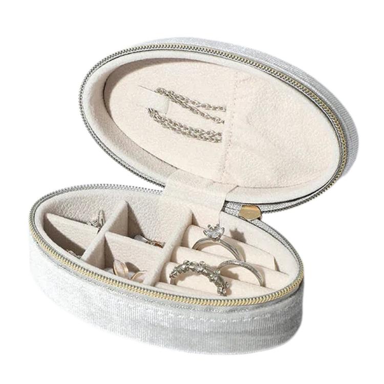 Oval Velvet Jewelry Organizer Box Portable Small Travel Mini Case — Pink