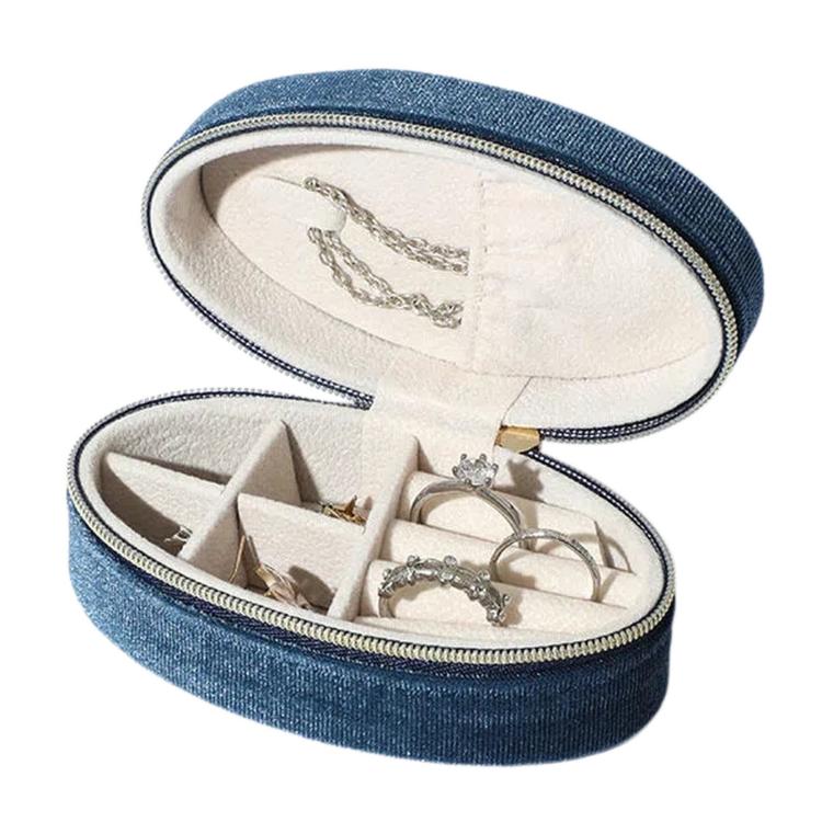 Oval Velvet Jewelry Organizer Box Portable Small Travel Mini Case — Gray
