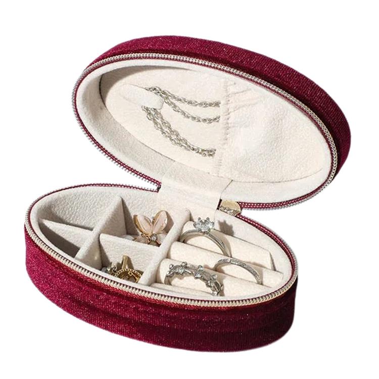 Oval Velvet Jewelry Organizer Box Portable Small Travel Mini Case — Royal Blue