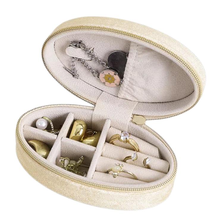 Oval Velvet Jewelry Organizer Box Portable Small Travel Mini Case — Wine Red