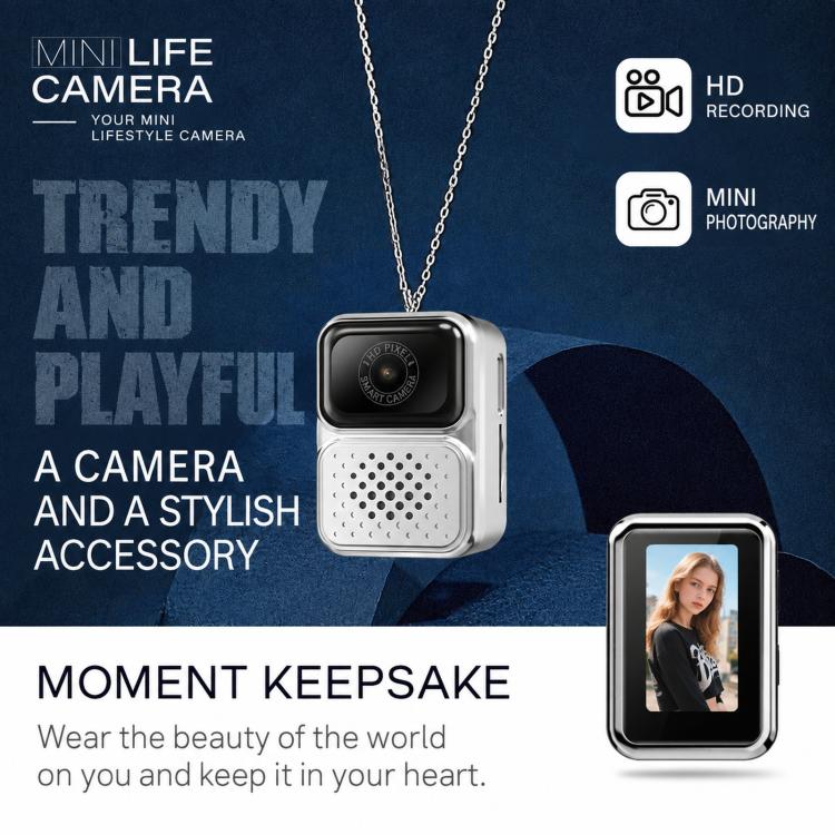 Mini Wearable Camera Necklace 1080P Small Body Camera Digital Recorder Pendant — Light Gray