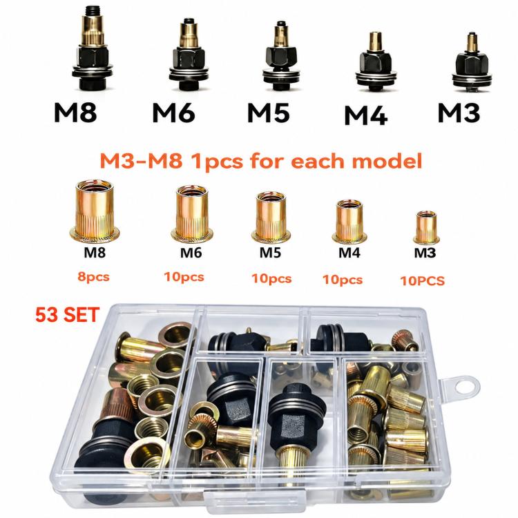Metric Rivet Nut Mandrel Kit Threaded Insert Rivnut Assortment Set — 70 PCS/Box  M4-M10