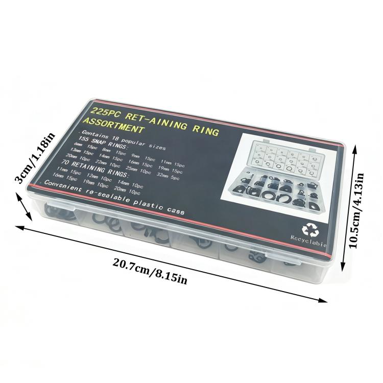 225 PCS/Box Snap Ring Assortment Kit Metric Internal External C-Clips 6mm-32mm