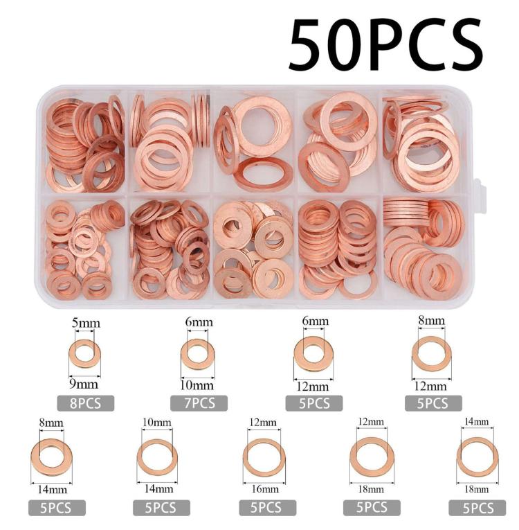 M5-M14 Copper Metric Washer Sealing Set Solid Copper Flat Ring Crush Washer Kit