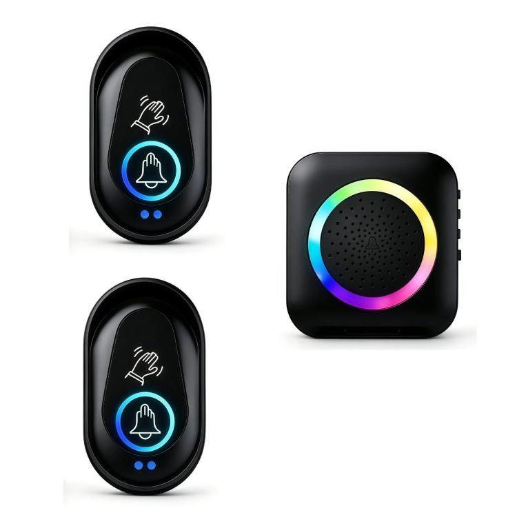 Wireless Doorbell With RGB Colorful Lights And Touch-Free Hand-Wave Sensor — 2 Buttons 1 Receiver US Plug