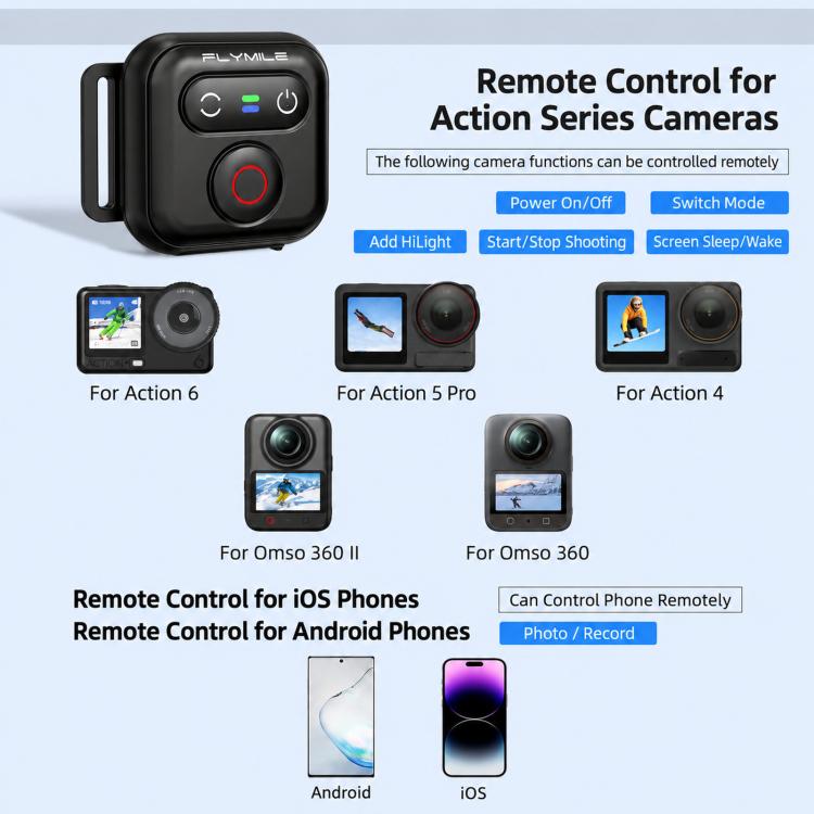 Flymile 50M Smart Bluetooth Controller For DJI, Insta360, and Other Smart Phones